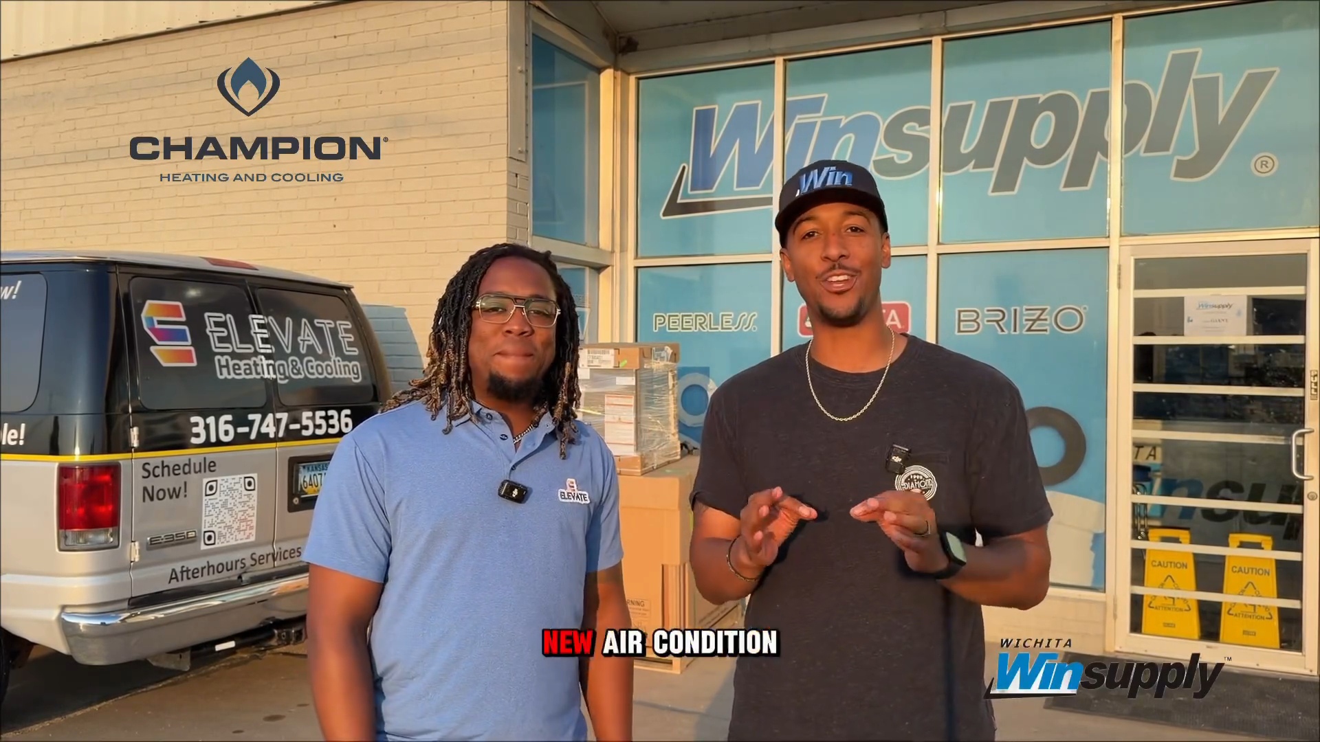 Josh from Elevate and Chris Jackson of Jackstacks.Eats outside Wichita WinSupply, next to the Elevate van
